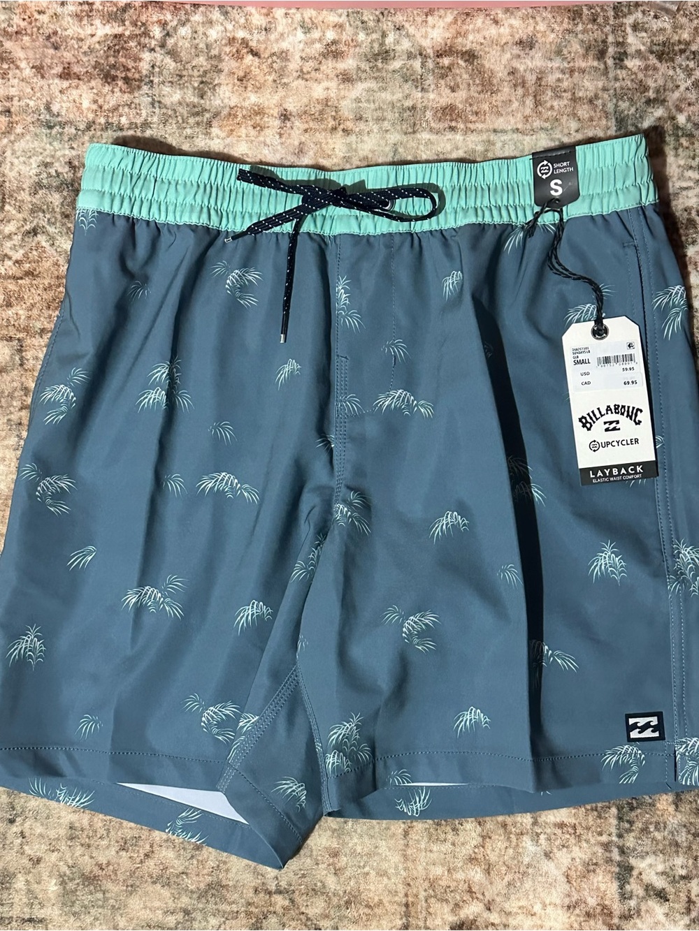 Billabong Men’s Slate Blue Swim Trunks with Mint Waistband